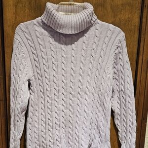 L.L. Bean Large Purple Lilac Cotton Cable Knit Turtleneck Sweater
